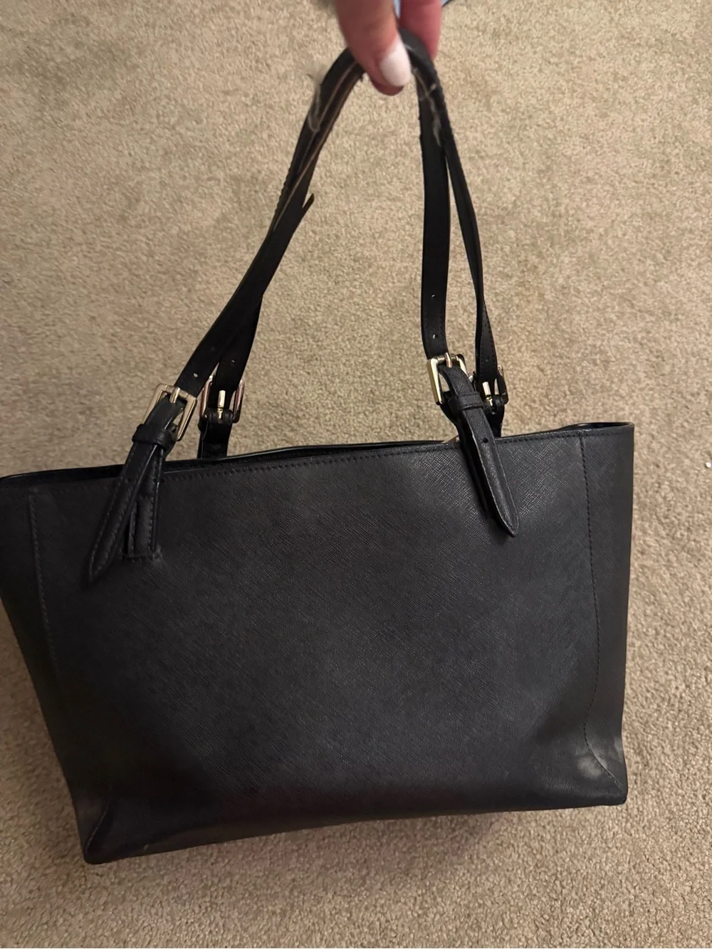 Tory Burch Black Sathiano Leather Tote with Gold Accents
